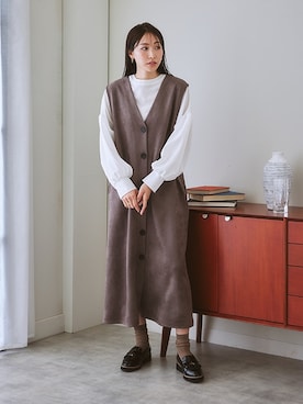 「nissen（ニッセン）の足当たり優しいビット付ローファーパンプス（低反発中敷）（ローファー）」を使った、nissen Ladies Modelsさん（レディース・164cm）の夏コーディネート