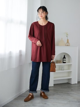 「アイテム（チュニック、レッド系）」を使った、nissen Ladies Modelsさん（レディース・164cm）の夏コーディネート