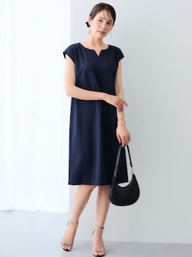 「7days Life Styling（セブンデイズライフスタイリング）のドビー素材セットアップアンサンブルスーツ（ノーカラージャケット＋共リボン付キーネックワンピース）（スーツセット、ブルー系）」を使った、nissen Ladies Modelsさん（レディース・167cm）の春コーディネート