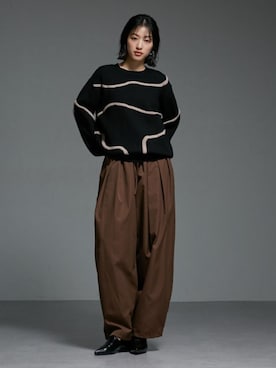 レース透かし編みデザインゆったりサイズワイドパンツ