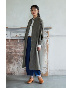 フリルスタンドカラーロング丈シャツワンピース【カレンデュラオイル