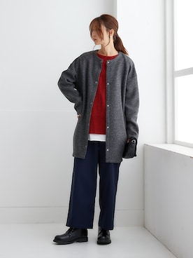 「レギュラー」｜「アイテム（ノーカラーコート）」を使った、nissen Ladies Modelsさん（レディース・162cm）の秋コーディネート