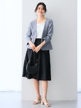 「nissen（ニッセン）のシアーチェックフレアスカート（スカート、ブラック系）」を使った、nissen Ladies Modelsさん（レディース・155cm）の春コーディネート