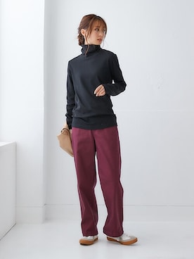 「アイテム（デニムパンツ、レッド系）」を使った、nissen Ladies Modelsさん（レディース・162cm）の秋コーディネート