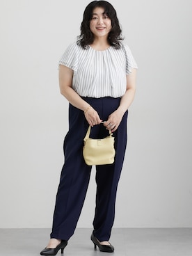 「大きいサイズレディースファッション」｜「アイテム（スラックス）」を使った、nissen Ladies Modelsさん（レディース・163cm）の夏コーディネート