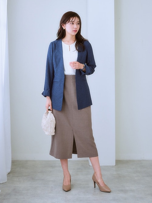 スーツ パンツ レディース ストレッチ ロング丈 ノーカラー