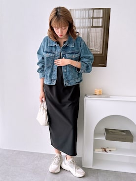 「レギュラー」｜「アイテム（デニムジャケット）」を使った、nissen Ladies Modelsさん（レディース・167cm）の春コーディネート