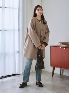 「レギュラー」｜「アイテム（ノーカラーコート）」を使った、nissen Ladies Modelsさん（レディース・164cm）の秋コーディネート