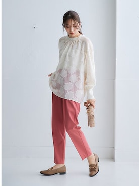 「nissen（ニッセン）の【褒められシルエット】テーパードパンツ（スラックス）」を使った、nissen Ladies Modelsさん（レディース・164cm）の夏コーディネート