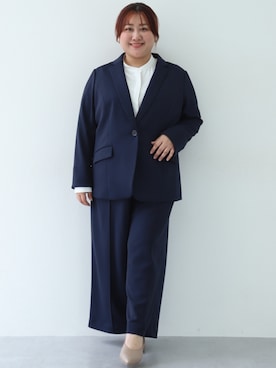 「nissen（ニッセン）の【レディーススーツ】セットアップ対応セミワイドパンツ（上下別売・カノコジャージーシリーズ）（フォーマルスーツ/小物、ブルー系）」を使った、nissen Ladies Modelsさん（レディース・174cm）の夏コーディネート