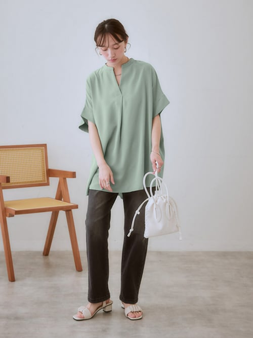 ハイウエストストレートブラスト加工デニムパンツ