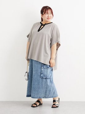「ぽっちゃり」｜「アイテム（チュニック）」を使った、nissen Ladies Modelsさん（レディース・155cm）の夏コーディネート