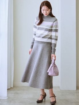 「マルチボーダーニット」｜nissen Ladies Modelsさん（レディース・164cm）の秋コーディネート