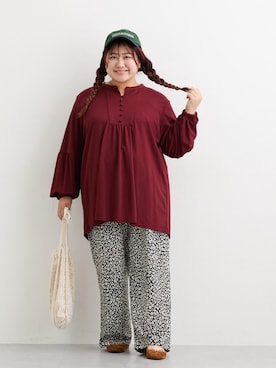 「アイテム（チュニック、レッド系）」を使った、nissen Ladies Modelsさん（レディース・158cm）の秋コーディネート