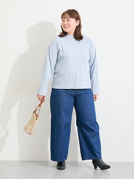 「SMILE LAND（スマイルランド）の＜大きいサイズ＞バレルレッグデニムパンツ（ゆったりヒップ）（デニムパンツ）」を使った、nissen Ladies Modelsさん（レディース・165cm）の秋コーディネート