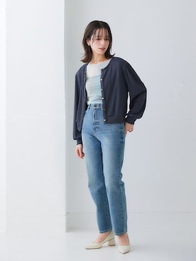 「nissen（ニッセン）のハイウエストストレートデニムパンツ　ノンストレッチジーンズ（デニムパンツ）」を使った、nissen Ladies Modelsさん（レディース・160cm）の夏コーディネート