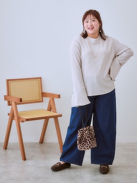 「SMILE LAND（スマイルランド）の＜大きいサイズ＞バレルレッグデニムパンツ（ゆったりヒップ）（デニムパンツ）」を使った、nissen Ladies Modelsさん（レディース・160cm）の夏コーディネート