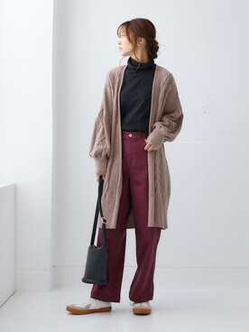 「アイテム（デニムパンツ、レッド系）」を使った、nissen Ladies Modelsさん（レディース・162cm）の秋コーディネート