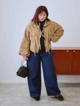 「SMILE LAND（スマイルランド）の＜大きいサイズ＞バレルレッグデニムパンツ（ゆったりヒップ）（デニムパンツ）」を使った、nissen Ladies Modelsさん（レディース・160cm）の夏コーディネート