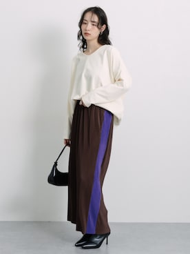 「nissen（ニッセン）の配色プリーツロングスカート［Soiunique］（スカート、ブラウン系）」を使った、nissen Ladies Modelsさん（レディース・174cm）の夏コーディネート