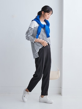 「nissen（ニッセン）の【褒められシルエット】テーパードパンツ（スラックス）」を使った、nissen Ladies Modelsさん（レディース・164cm）の秋コーディネート