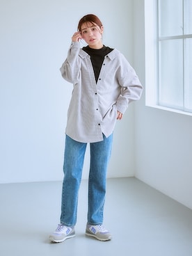 「nissen（ニッセン）のハイウエストストレートデニムパンツ　ノンストレッチジーンズ（デニムパンツ）」を使った、nissen Ladies Modelsさん（レディース・160cm）の夏コーディネート