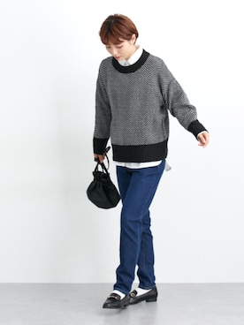 「nissen（ニッセン）の足当たり優しいビット付ローファーパンプス（低反発中敷）（ローファー）」を使った、nissen Ladies Modelsさん（レディース・168cm）の秋コーディネート