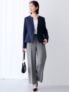 「nissen（ニッセン）の【レディーススーツ】ワンピースアンサンブルスーツ（半袖キーネックジャケット＋ロング丈ワンピース）（スーツセット、ブルー系）」を使った、nissen Ladies Modelsさん（レディース・167cm）の春コーディネート