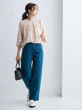「ワイドパンツ」｜「アイテム（デニムパンツ、ピンク系）」を使った、nissen Ladies Modelsさん（レディース・164cm）の夏コーディネート