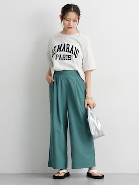 ＊新品未開封＊ベア ワンポイント Tシャツ & ロングパンツ 接触冷感 ネイビー ひんやり接触冷感】タックワイドパンツ 通販【ニッセン】