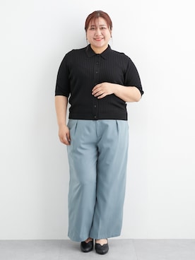 「nissen（ニッセン）の【しわになりにくい・ストレッチ】アンクル丈ワイドパンツ（とろみシリーズ）<大きいサイズ有>（パンツ、グリーン系）」を使った、nissen Ladies Modelsさん（レディース・155cm）の春コーディネート