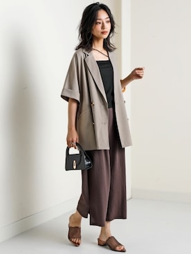 「nissen（ニッセン）のしわになりにくいオーバーサイズ５分袖シャツジャケット（ストレッチ・接触冷感・UVカット）＜大きいサイズ有＞（テーラードジャケット）」を使った、nissen Ladies Modelsさん（レディース・163cm）の春コーディネート