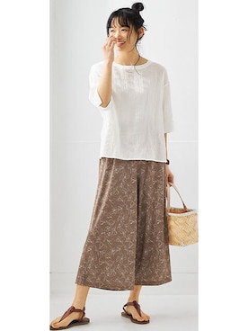 nissen Ladies Modelsさんの「接触冷感ポケット付プリントカットソーパンツ（選べる２レングス）【私の味方服】」を使ったコーディネート