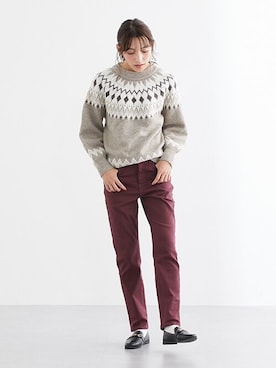 「アイテム（デニムパンツ、レッド系）」を使った、nissen Ladies Modelsさん（レディース・170cm）の秋コーディネート