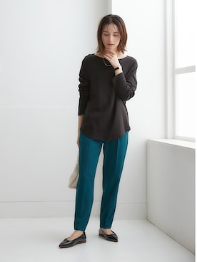 「nissen（ニッセン）の【褒められシルエット】テーパードパンツ（スラックス）」を使った、nissen Ladies Modelsさん（レディース・160cm）の夏コーディネート