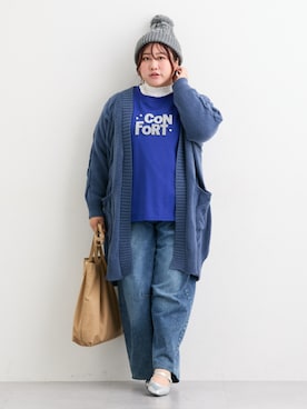 「SMILE LAND（スマイルランド）の＜大きいサイズ＞バレルレッグデニムパンツ（ゆったりヒップ）（デニムパンツ）」を使った、nissen Ladies Modelsさん（レディース・158cm）の秋コーディネート