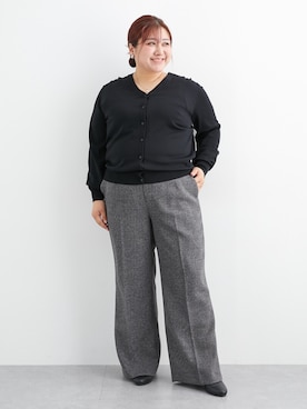 「nissen（ニッセン）の【レディーススーツ】風が通るカラミメッシュ素材ロングジレパンツスーツ（ジレ＋ワイドパンツ）＜大きいサイズ有＞（フォーマルスーツ/小物、ブラック系）」を使った、nissen Ladies Modelsさん（レディース・155cm）の春コーディネート