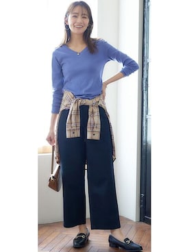 「nissen（ニッセン）の足当たり優しいビット付ローファーパンプス（低反発中敷）（ローファー）」を使った、nissen Ladies Modelsさん（レディース・167cm）の夏コーディネート