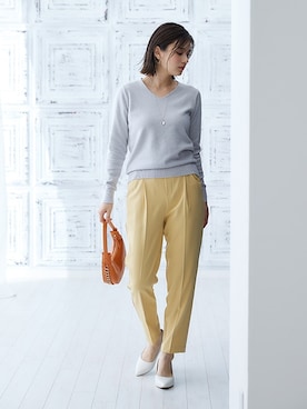 「nissen（ニッセン）の【褒められシルエット】テーパードパンツ（スラックス）」を使った、nissen Ladies Modelsさん（レディース・167cm）の冬コーディネート