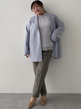 「アイテム（ノーカラーコート）」を使った、nissen Ladies Modelsさん（レディース・155cm）の秋コーディネート