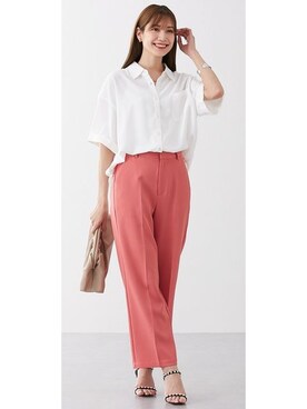 「nissen（ニッセン）のとろみ素材　胸ポケットオープンカラ―シャツ（シャツ/ブラウス）」を使った、nissen Ladies Modelsさん（レディース・165cm）の春コーディネート