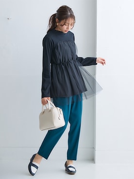 「nissen（ニッセン）の【褒められシルエット】テーパードパンツ（スラックス）」を使った、nissen Ladies Modelsさん（レディース・164cm）の夏コーディネート