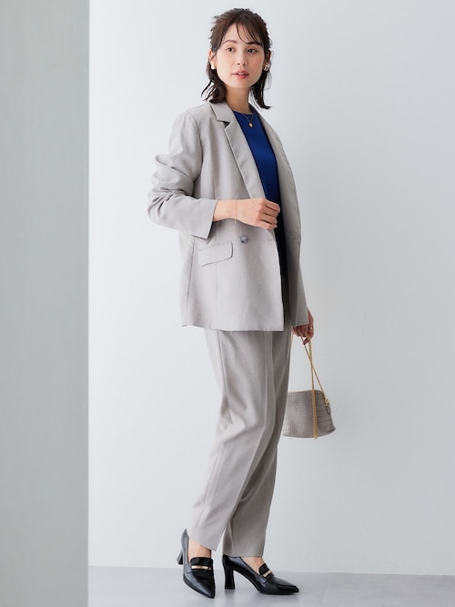良品 EVERYDAY I LIKE エブリデイアイライク ダブルブレストジャケット パンツ スーツ セットアップ 2点セット 36 34 ベージュ レディース 古着 中古 USED ニッセン（nissen） スーツ パンツ レディース セットアップ対応