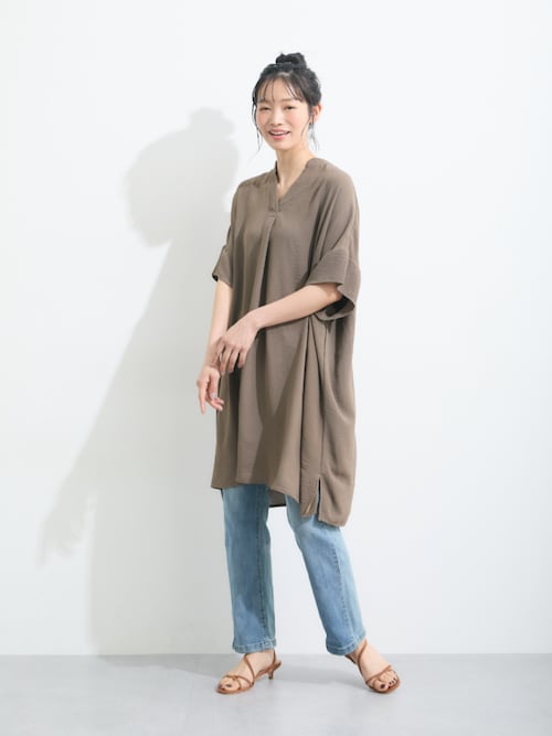ハイウエストストレートブラスト加工デニムパンツ