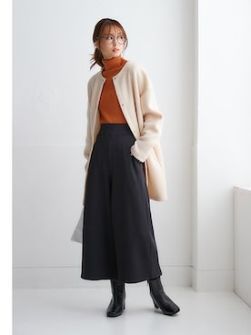 「レギュラー」｜「アイテム（ノーカラーコート）」を使った、nissen Ladies Modelsさん（レディース・162cm）の秋コーディネート