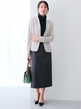 「7days Life Styling（セブンデイズライフスタイリング）のドビー素材セットアップアンサンブルスーツ（ノーカラージャケット＋共リボン付キーネックワンピース）（スーツセット、ベージュ系）」を使った、nissen Ladies Modelsさん（レディース・167cm）の春コーディネート