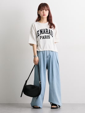 「nissen（ニッセン）のアイテム（Tシャツ/カットソー）」を使った、nissen Ladies Modelsさん（レディース・154cm）の夏コーディネート