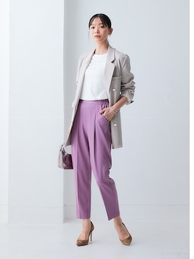 「nissen（ニッセン）の【褒められシルエット】テーパードパンツ（スラックス）」を使った、nissen Ladies Modelsさん（レディース・164cm）の秋コーディネート