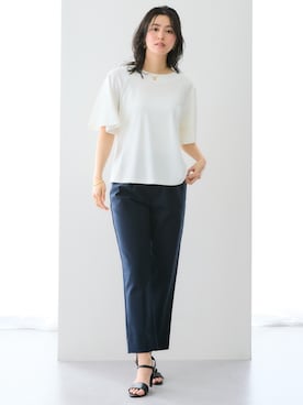 「nissen（ニッセン）のハリ感素材ストレッチテーパードパンツ（パンツ、ブルー系）」を使った、nissen Ladies Modelsさん（レディース・155cm）の春コーディネート