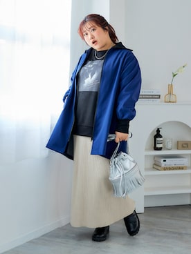「大きいサイズレディースファッション」｜「アイテム（スウェット）」を使った、nissen Ladies Modelsさん（レディース・155cm）の冬コーディネート